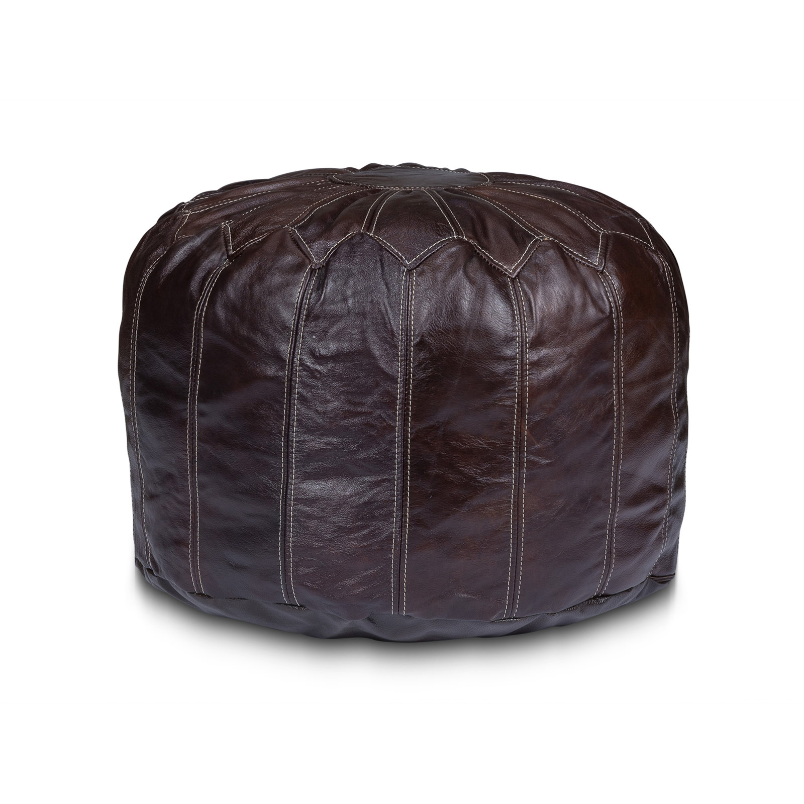 Foundstone Moline 18" Wide Round Leather Pouf Ottoman & Reviews